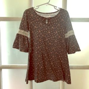 Girls Bell Sleeve Boho Tulip Dress Grey/Pink/White